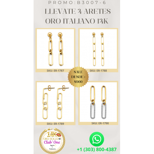 Luce Elegante 4 Pares de Aretes de Oro Italiano 14k B30076