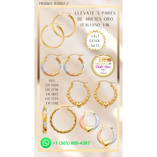 Promoción Especial 4 Pares de Aretes de Oro Italiano 14k B30073