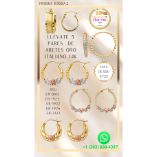 4 Pares de Aretes de Oro Italiano 14k con Descuento B30072
