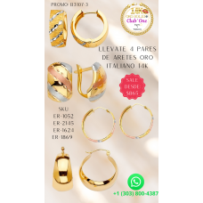 Descuento Especial 4 Pares de Aretes de Oro Italiano 14k B31073