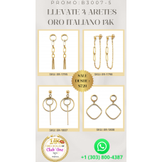 Ahorra con 4 Pares de Aretes de Oro Italiano 14k B30075