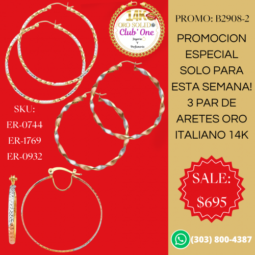 Compra Aretes de Oro Italiano 14K con Promoción 3x1 B29082