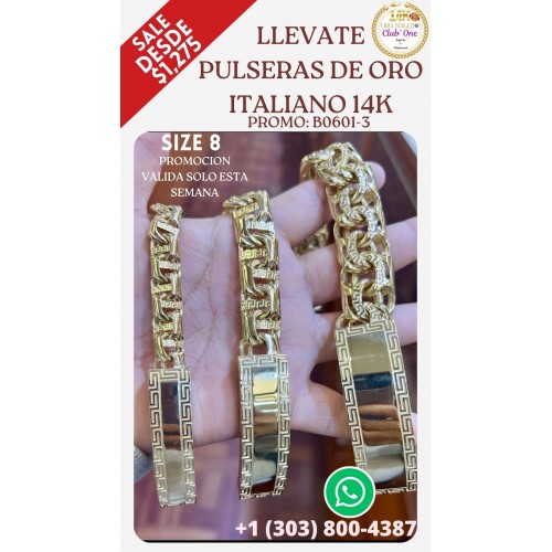 Pulseras de Oro Italiano 14K Inspiración de Lujo B06013