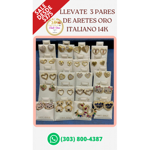 Oferta Única Aretes de Oro Italiano 14K Triple