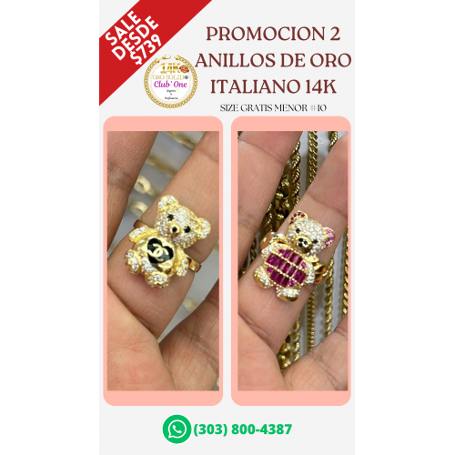 2x1 en Anillos de Oro Italiano 14K
