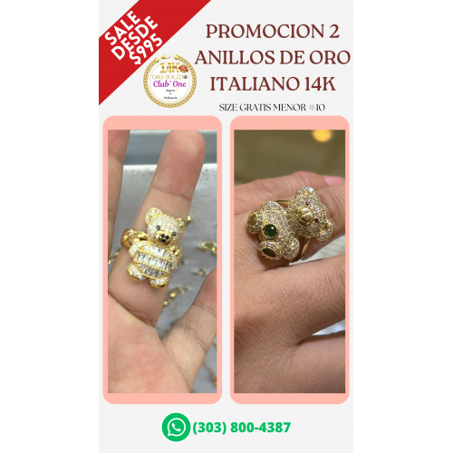 Adquiere 2 Anillos de Oro Italiano 14K con Descuento
