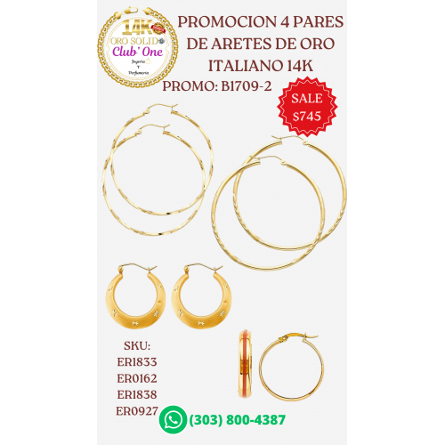 Compra Aretes de Oro Italiano 14K 4x1 en Promoción B17092