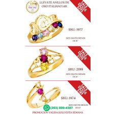 Promoción Única Anillos de Oro Italiano 14K para Mujer B20015