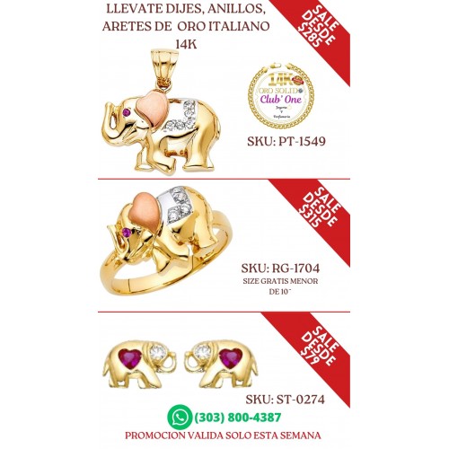 Compra Dijes Anillos y Aretes de Oro Italiano 14K en Oferta B24013