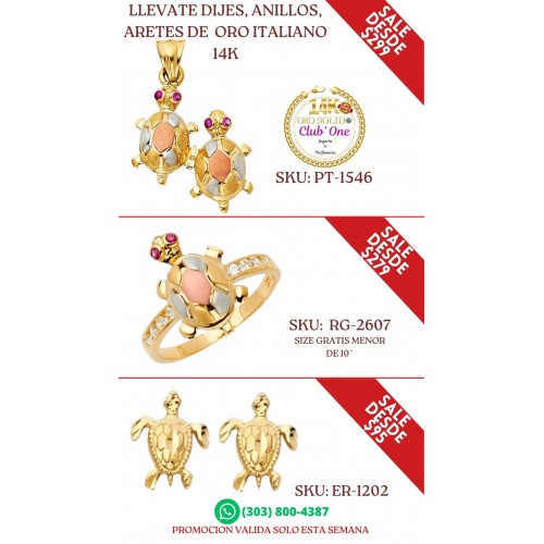 Dijes Anillos y Aretes de Oro Italiano 14K: Promoción Exclusiva B24014