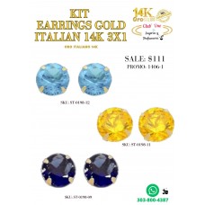 Kit Aretes De Oro Italiano 14K 3X1
