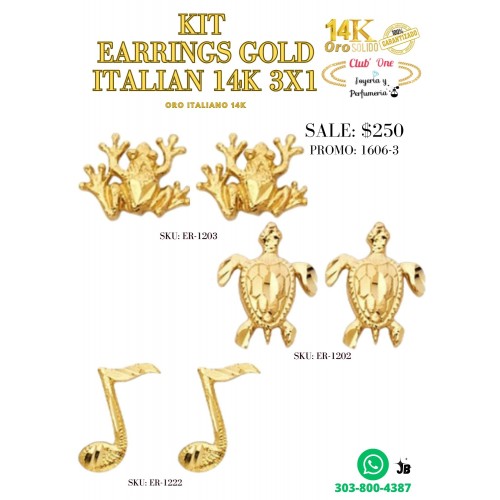 Aretes En Promoción 3X1 De Oro Italiano 14K 