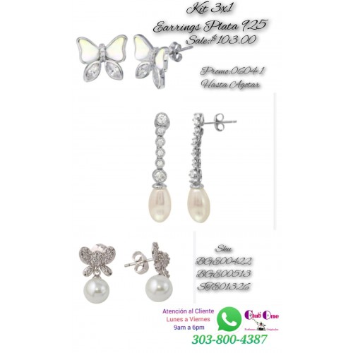 Kit 3X1 Pendientes Plata 925