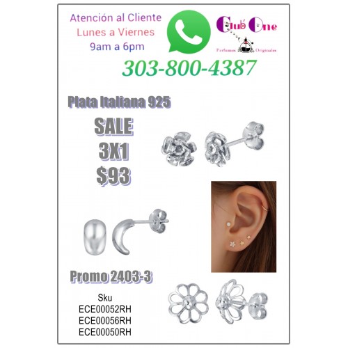 Aretes de Plata italiana 925 3X1