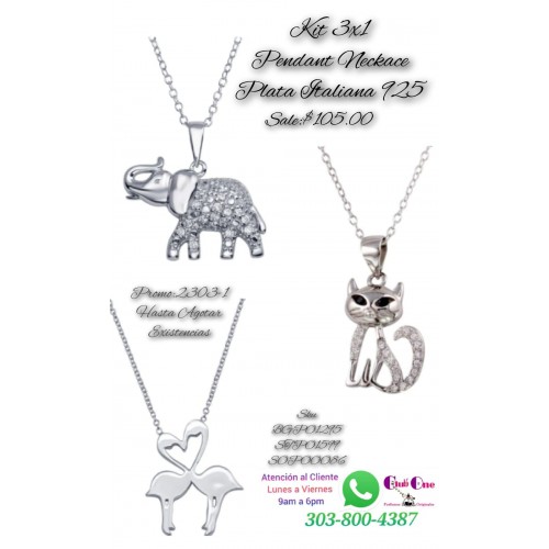 Collar Colgante de Plata Italiana 925 3X1