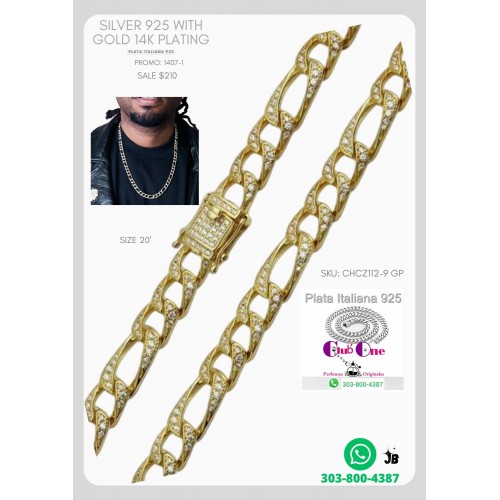 Cadena De Plata Italiana 925 Bañada En Oro 14K