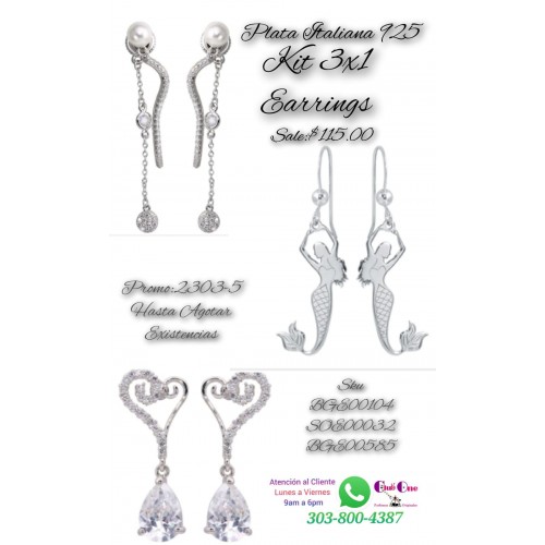 Pendientes de Plata Italiana 925 3X1