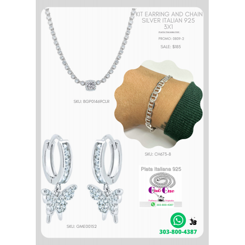 Luce elegante con Aretes y Cadenas de Plata Italiana 925 3x1