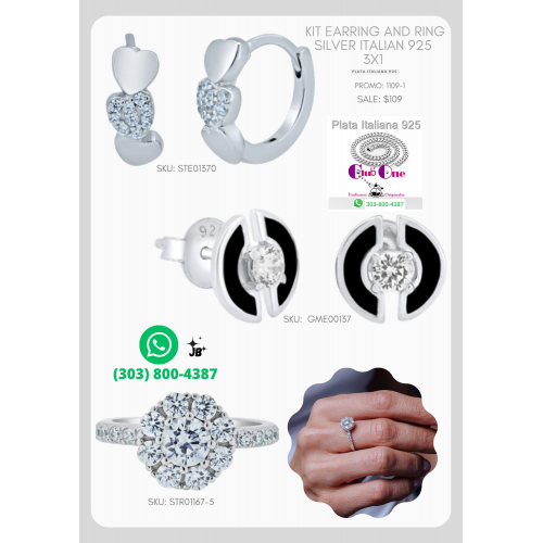 Descuento Especial en Aretes y Anillo de Plata Italiana 925 3x1