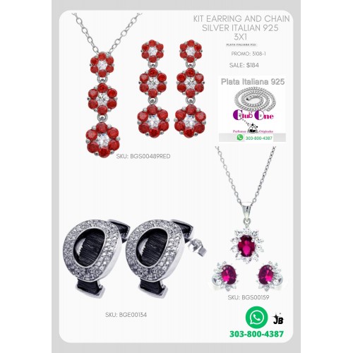 Plata de Lujo Kit de Cadenas y Aretes Italianos 925 3x1