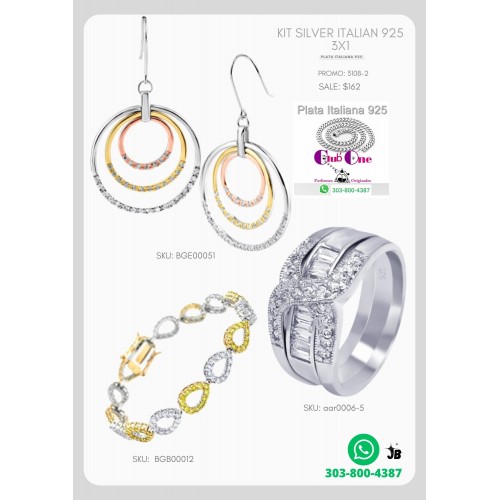 Kit de Joyas Italianas Anillo y Aretes en Plata 925 3x1